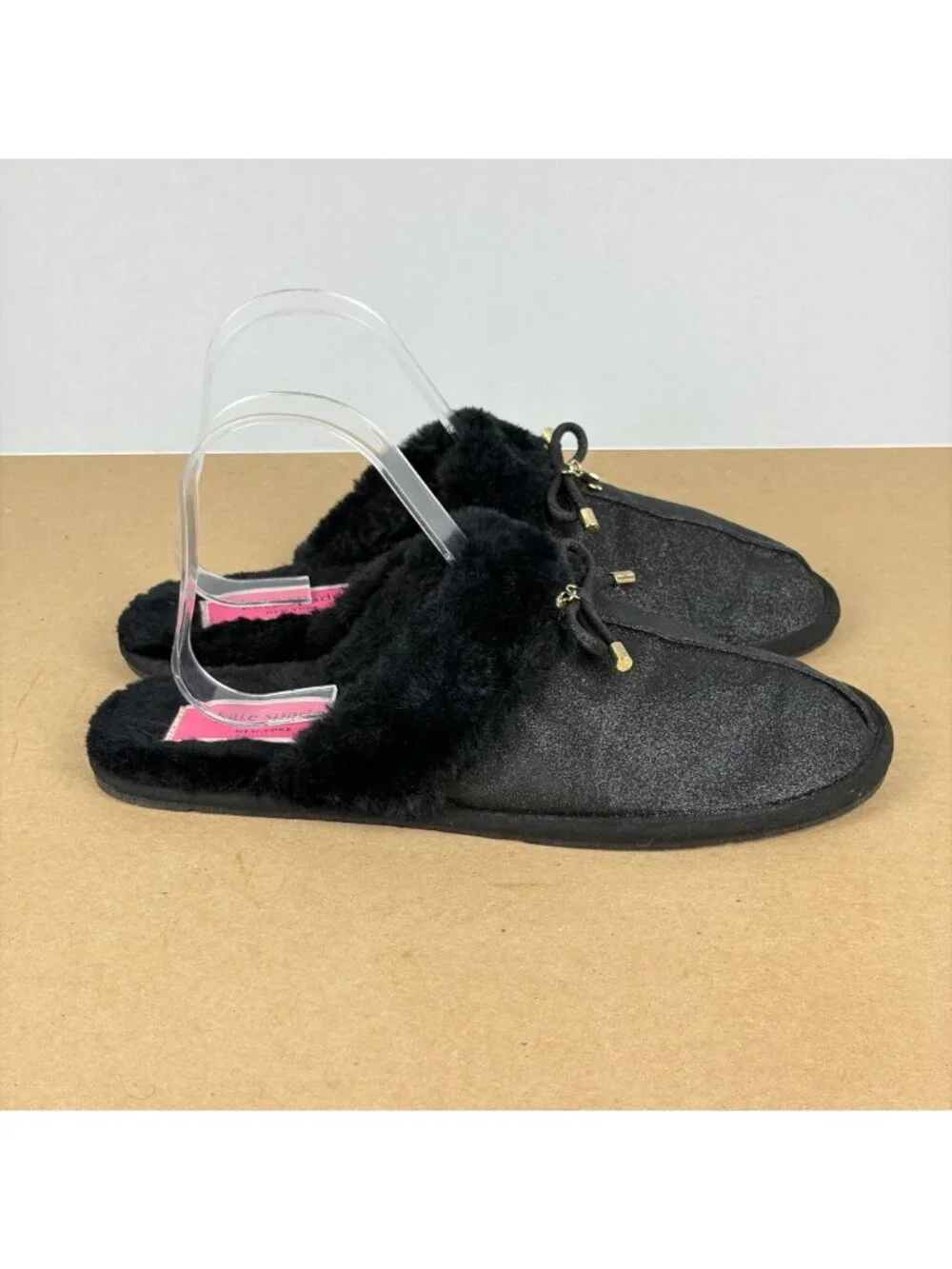 Kate Spade Lacey Slippers Womens 10.5 Black Gold Pink Lined Sparkle